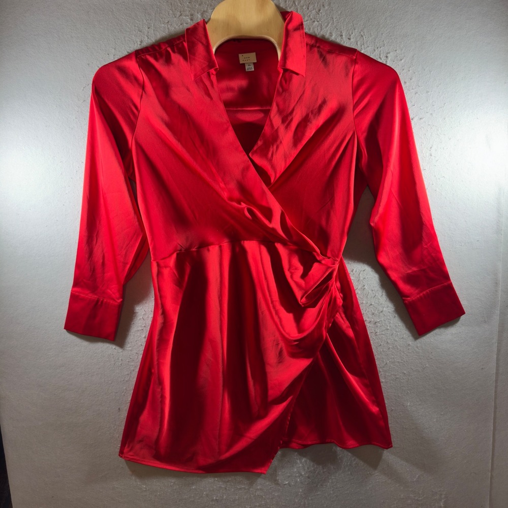 1614 | Elegant Satin Faux Wrap Mini Cocktail Dress Holiday Party Red Womens XL